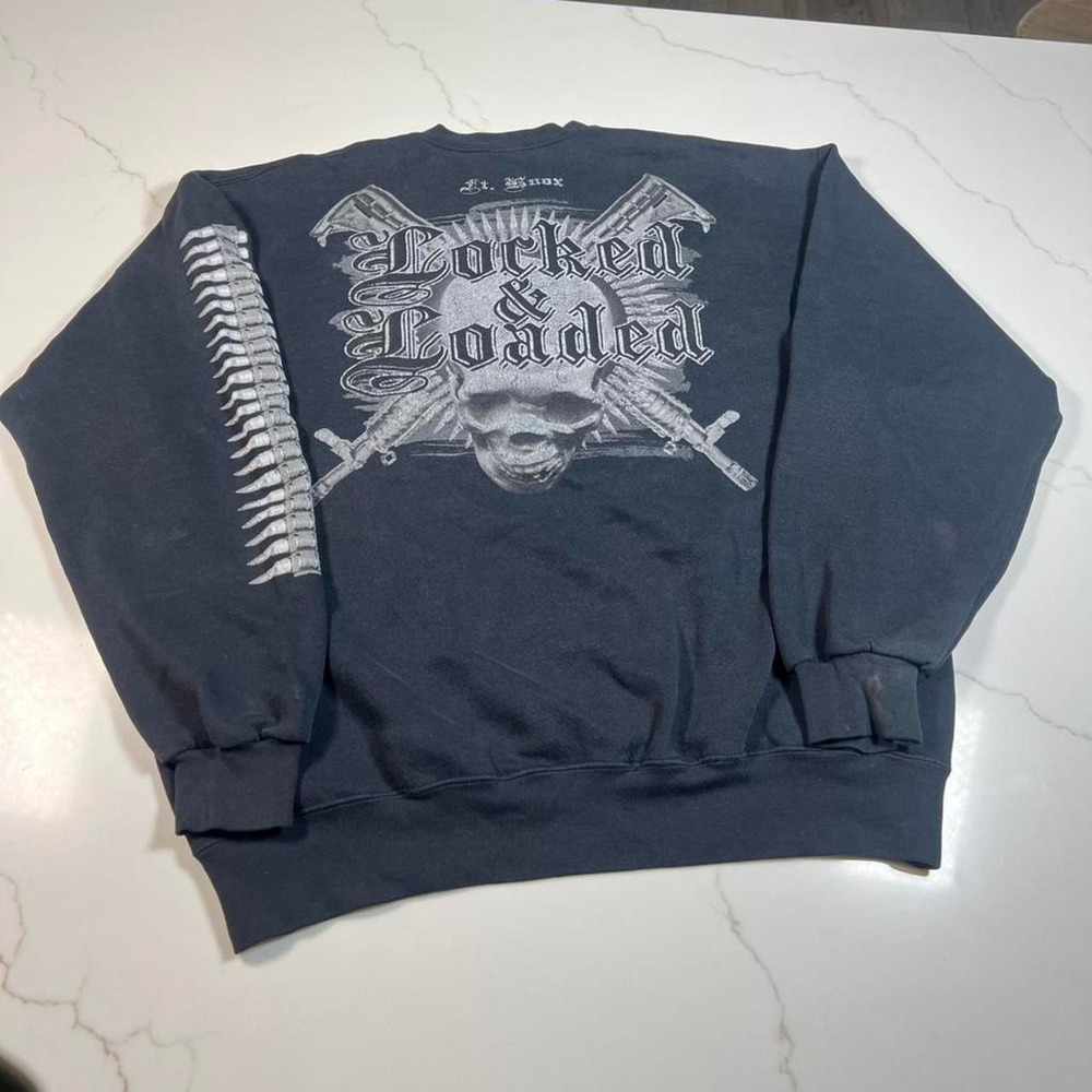 Soffe US Army Sweatshirt Mens XL Black Locked & Loaded Skull Graphic Distressed
